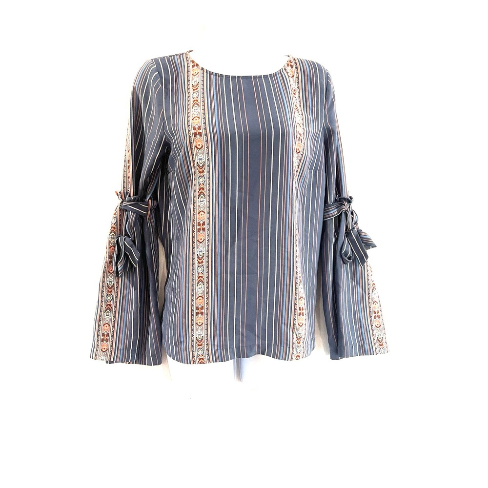 Laura Conrad Boho Chic Floral Festival Blouse S Blue Romantic Feminine Whimsical
